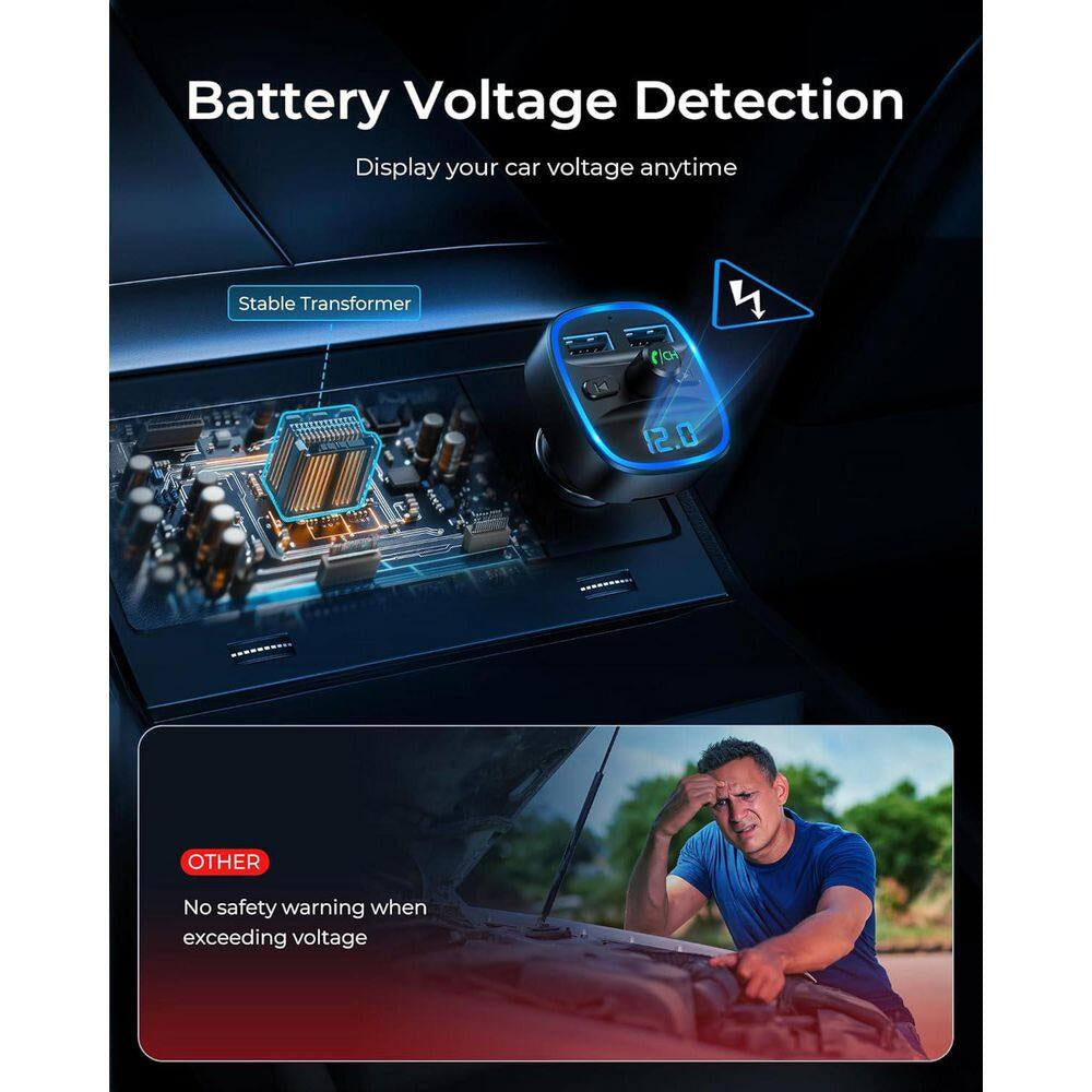 FM Transmitter Car Bluetooth Adapter Wireless Music Adapter W/ 2 USB Port Audio Receiver LED Display and U Disk TF Card