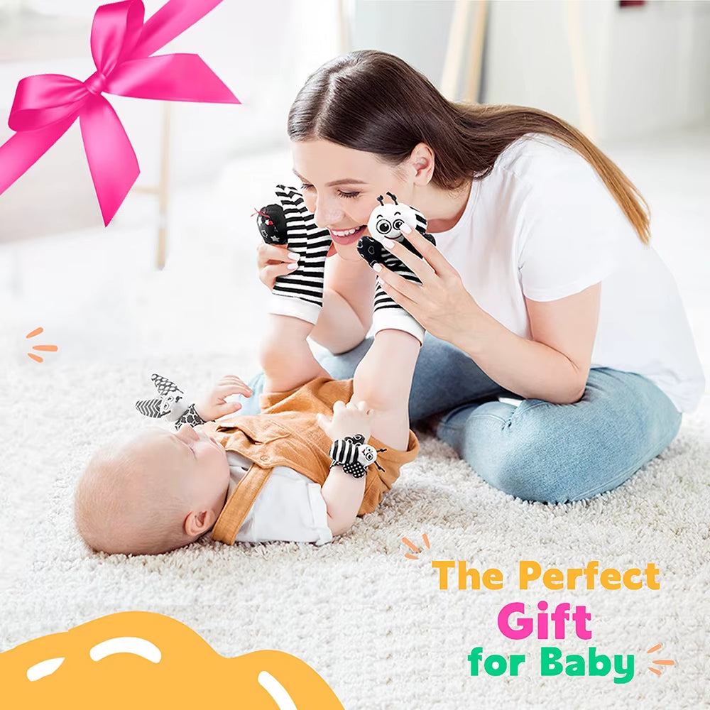 Foot Finders & Wrist Rattles for Infants Toys Black and White Sensory Toys Baby Essentials for Newborn Wrist Rattle Baby Gifts