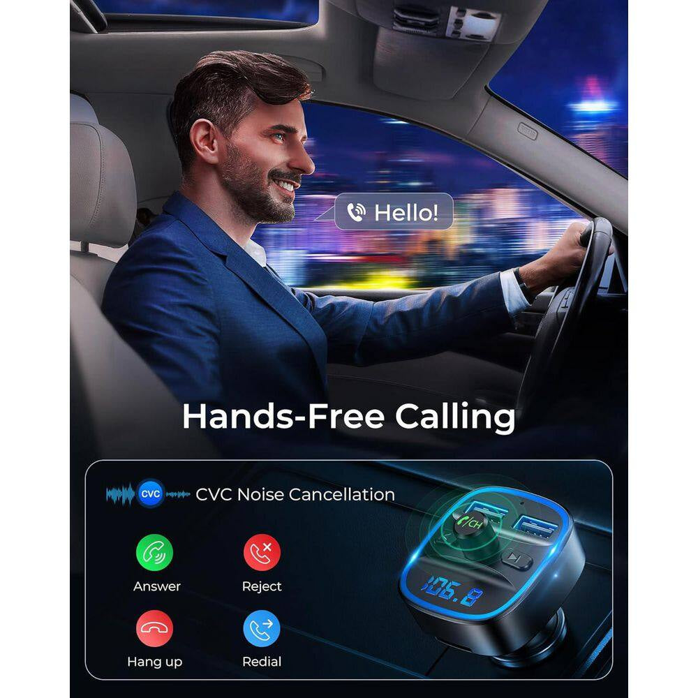 FM Transmitter Car Bluetooth Adapter Wireless Music Adapter W/ 2 USB Port Audio Receiver LED Display and U Disk TF Card