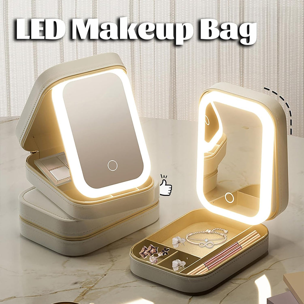 Travel Makeup Case with Led Mirror, Portable Makeup Box with Light, Gift for Women (Green)