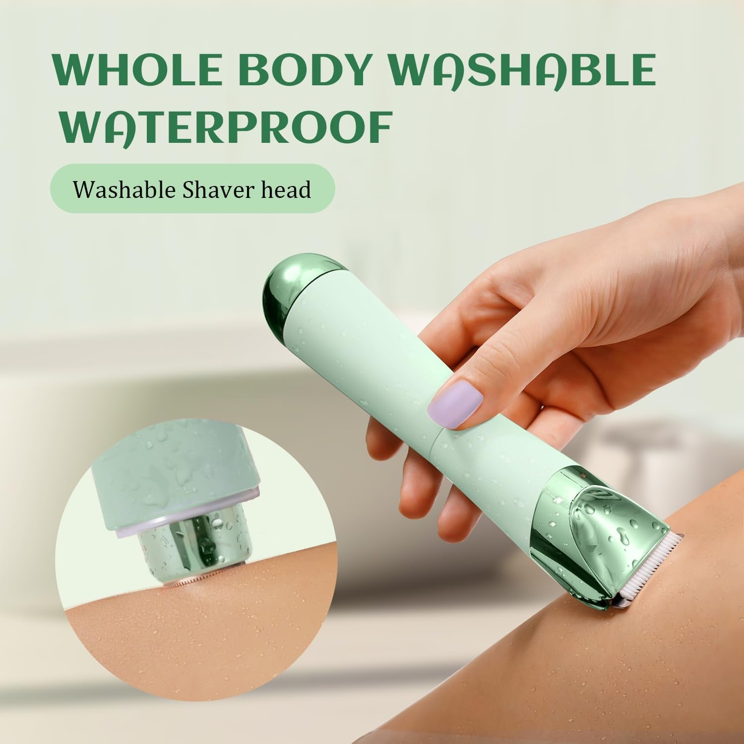 Bikini Trimmer Women - Painless Ladies Hair Removal - Waterproof Wet & Dry - 2 in 1 Lady Shaver for Pubic & Facial Hair - Cordless Electric Razor with USB-C Rechargeable - Green
