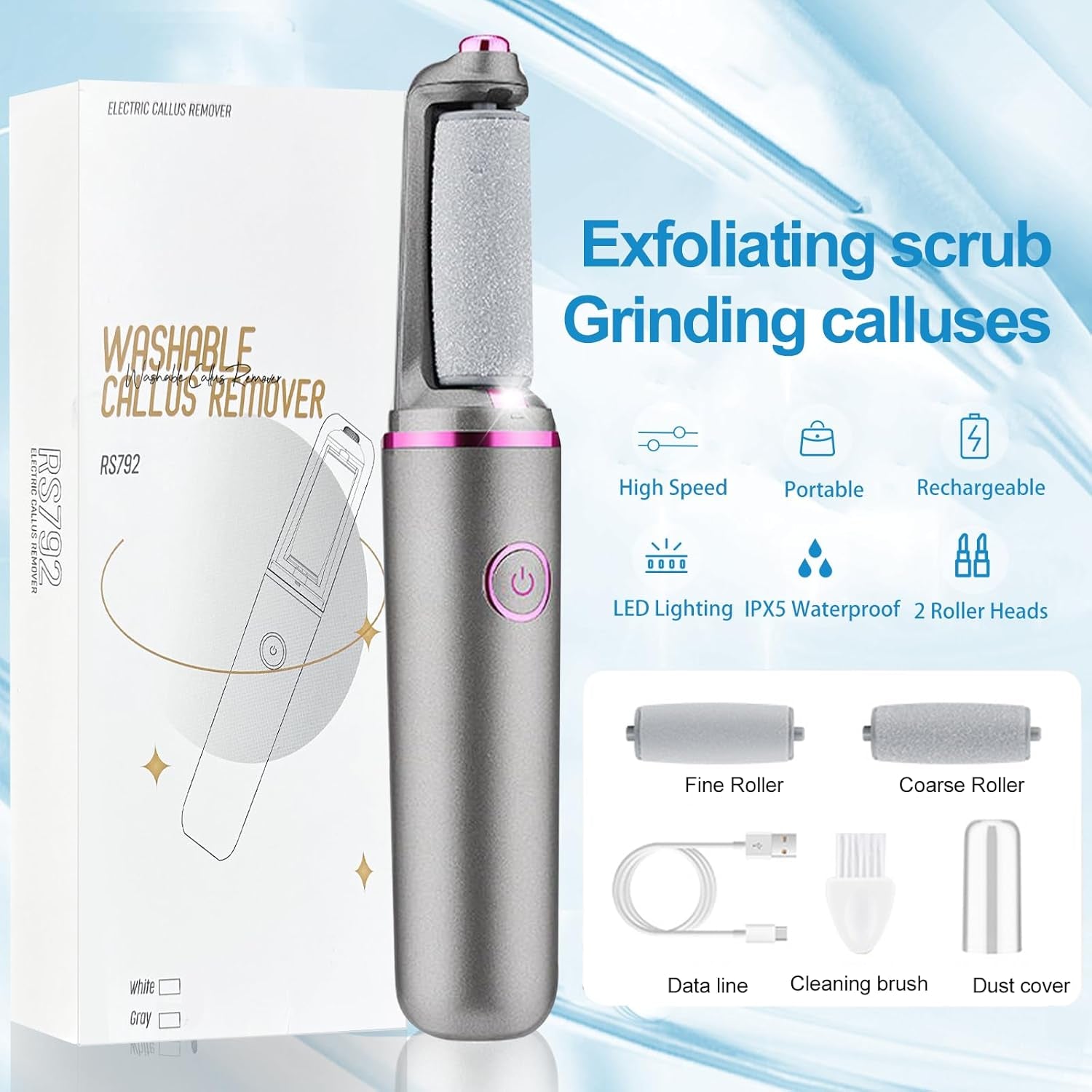 [2025 New Model]Electric Callus Remover for Feet, Portable Electric Foot File, Smooth Pedicure Wand Rechargeable Electric Foot Callus Remover Pedicure Tool, Feet Care for Removes Dry Hard & Dead Skin