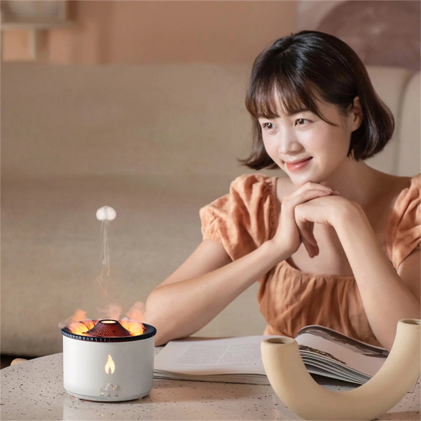 Flame Humidifier Mute Aromatherapy Machine Bedroom Lighting Large Fog Volume Air Purification Diffuser Aromatherapy Machine