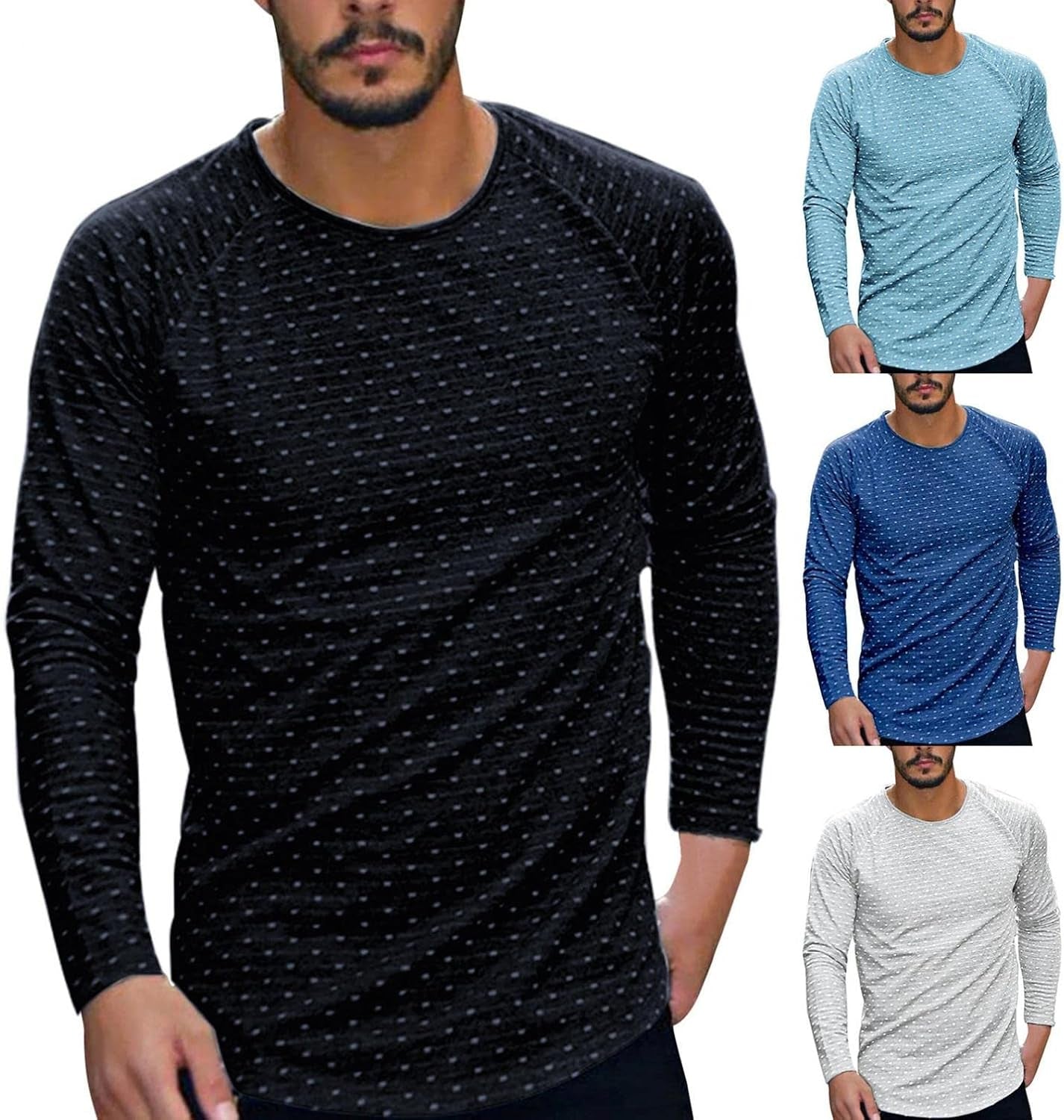 Men'S Winter Regular-Fit Long-Sleeve T-Shirt Lightweight round Neck Printed Blouse Pullovers