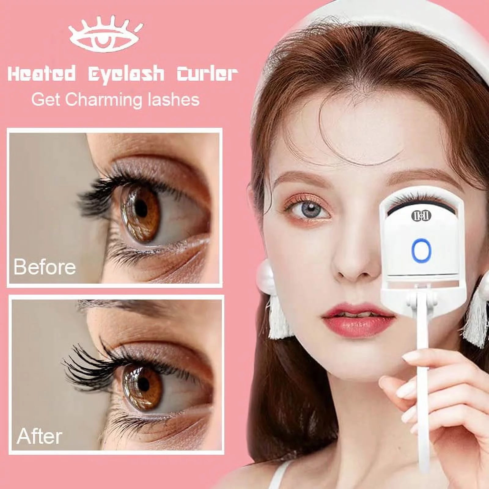 Heated Eyelash Curlers, Rechargeable Electric Eyelash Curler, Long-Lasting Heated Lash Curler for Natural Lashes - White