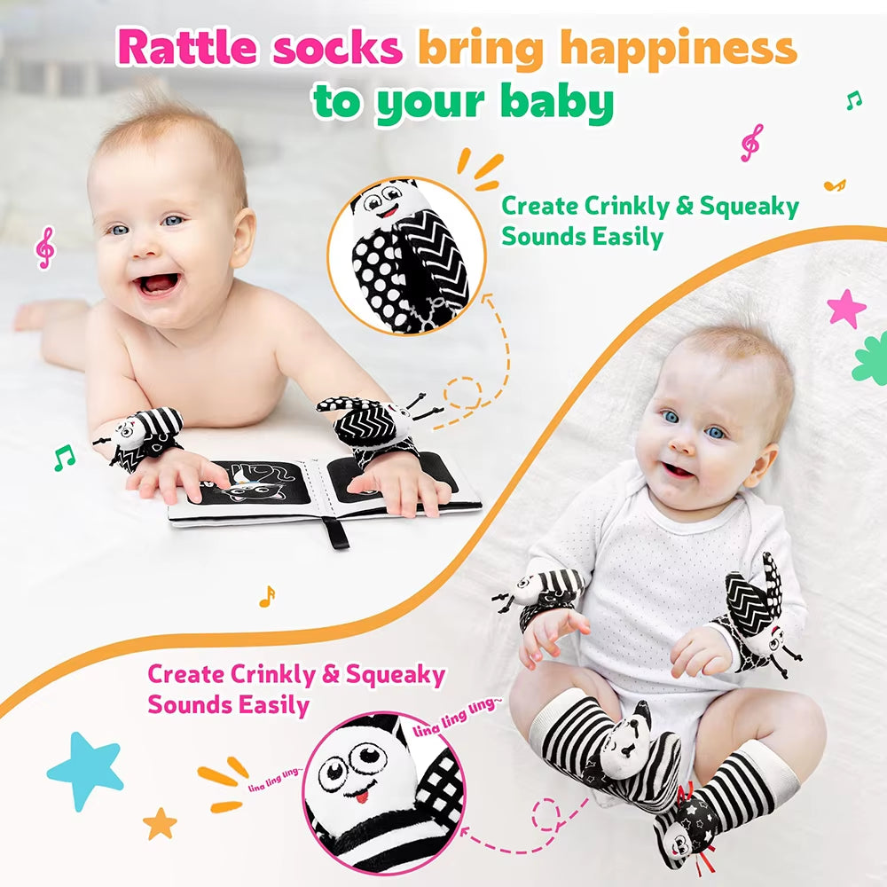 Foot Finders & Wrist Rattles for Infants Toys Black and White Sensory Toys Baby Essentials for Newborn Wrist Rattle Baby Gifts