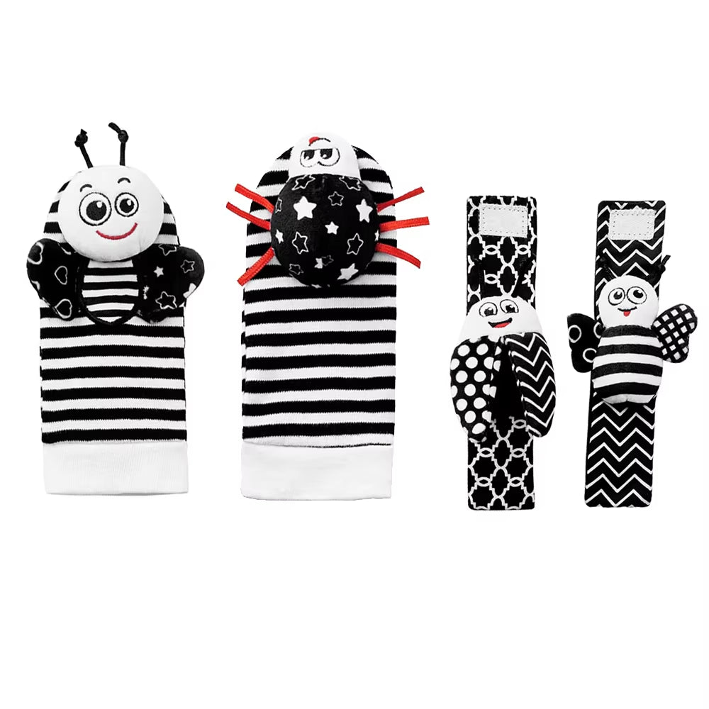 Foot Finders & Wrist Rattles for Infants Toys Black and White Sensory Toys Baby Essentials for Newborn Wrist Rattle Baby Gifts