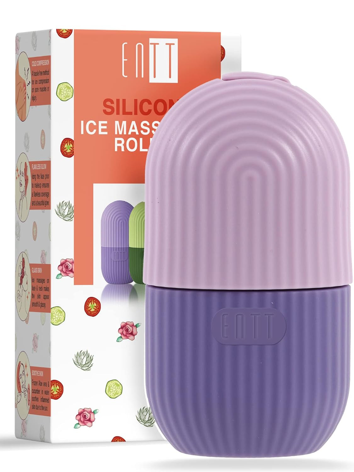 Reusable Silicone Ice Roller for Face, under Eye, Sun Burn Relief, Redness - Ice Mold - Cold Facial Therapy De-Puff - Food Grade Silicon Ice Cube Maker - Purple