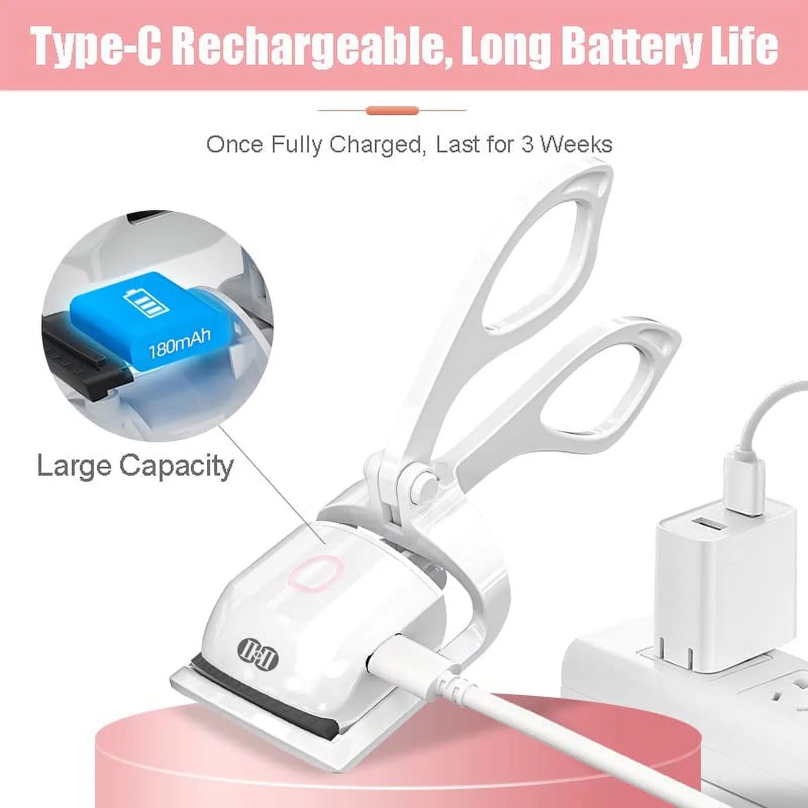 Heated Eyelash Curlers, Rechargeable Electric Eyelash Curler, Long-Lasting Heated Lash Curler for Natural Lashes - White