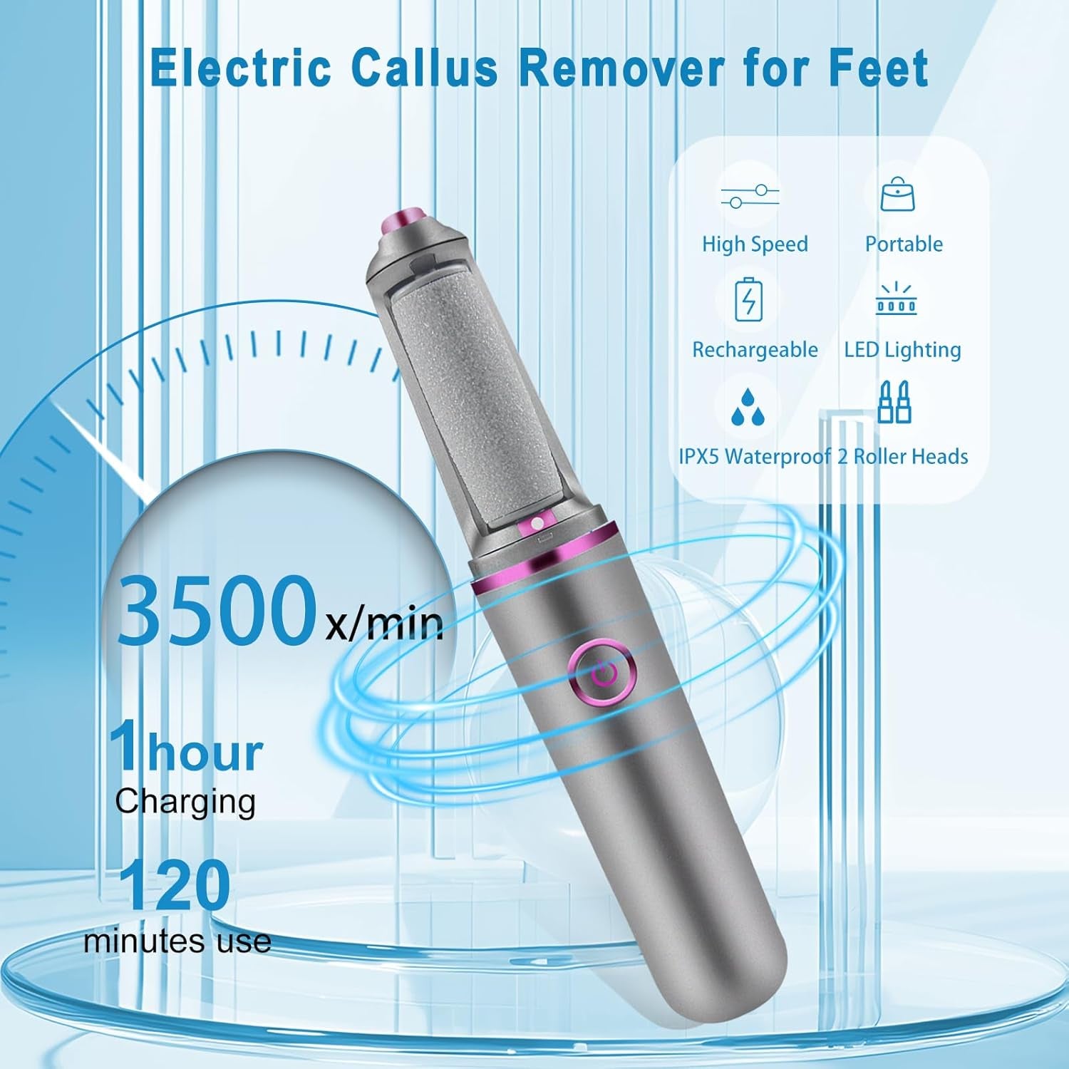 [2025 New Model]Electric Callus Remover for Feet, Portable Electric Foot File, Smooth Pedicure Wand Rechargeable Electric Foot Callus Remover Pedicure Tool, Feet Care for Removes Dry Hard & Dead Skin