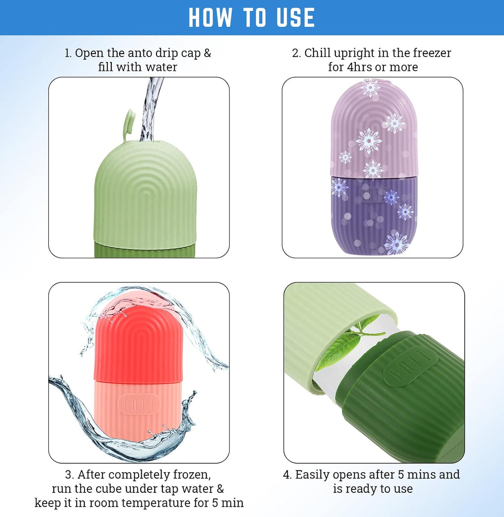 Reusable Silicone Ice Roller for Face, under Eye, Sun Burn Relief, Redness - Ice Mold - Cold Facial Therapy De-Puff - Food Grade Silicon Ice Cube Maker - Purple