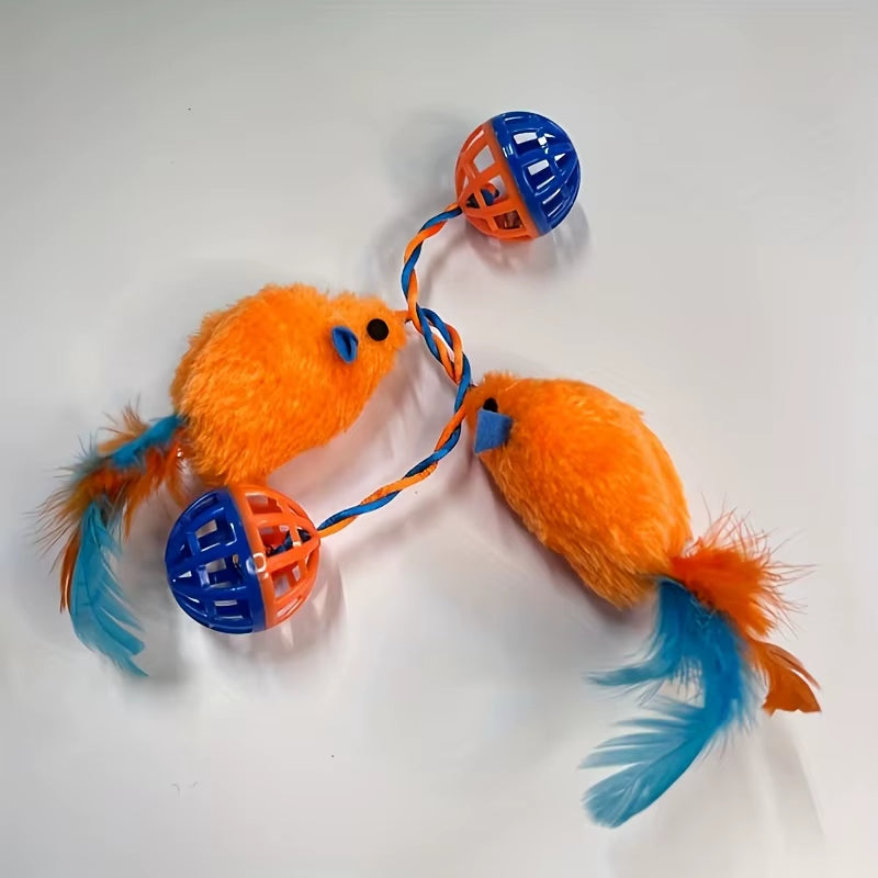 1Pc Cat Toys Plush Mouse Cat Teasing Toy Balls Plastic Bells Pets Squeaky Toys Training Pet Interactive Toys Cat Supplies
