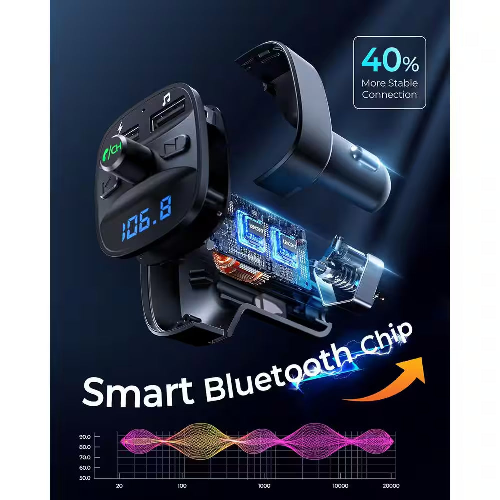 FM Transmitter Car Bluetooth Adapter Wireless Music Adapter W/ 2 USB Port Audio Receiver LED Display and U Disk TF Card