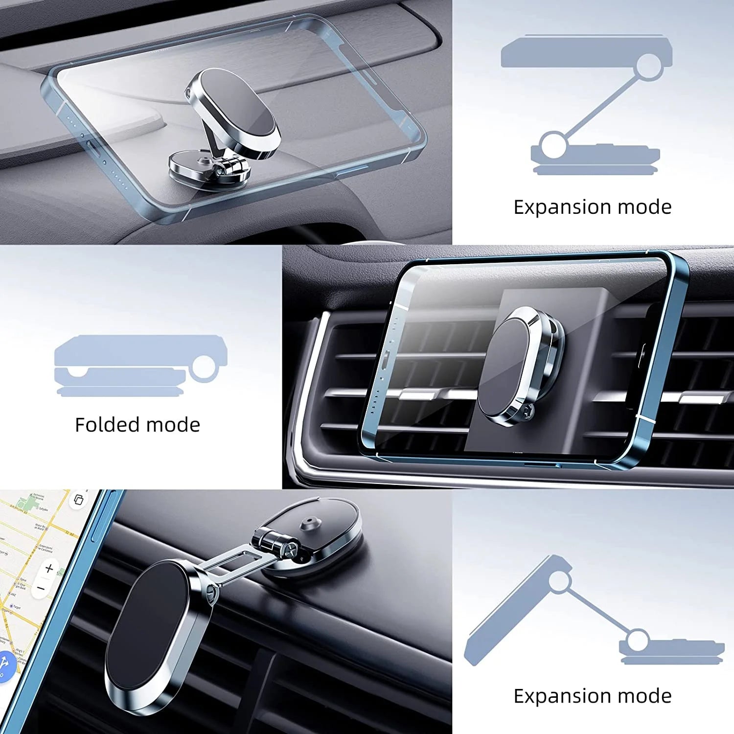 Magnetic Phone Holder for Car【Upgrade Foldable】Magnetic Phone Mount Multi-Functional 360°Rotation Phone Magnet for Car Dashboard Phone Holder Magnetic Car Mount for Iphone, Samsung, LG All Smartphones