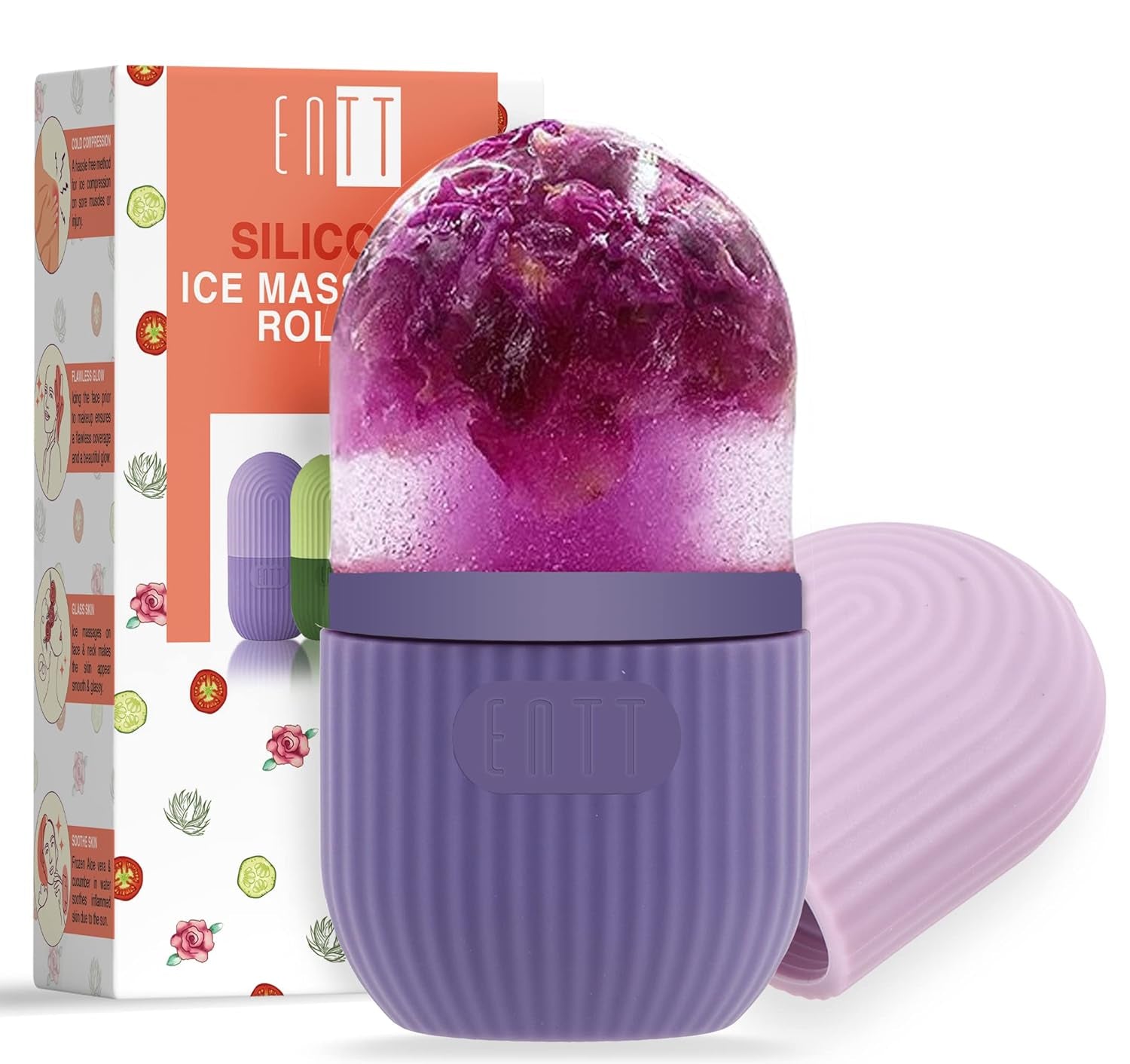 Reusable Silicone Ice Roller for Face, under Eye, Sun Burn Relief, Redness - Ice Mold - Cold Facial Therapy De-Puff - Food Grade Silicon Ice Cube Maker - Purple