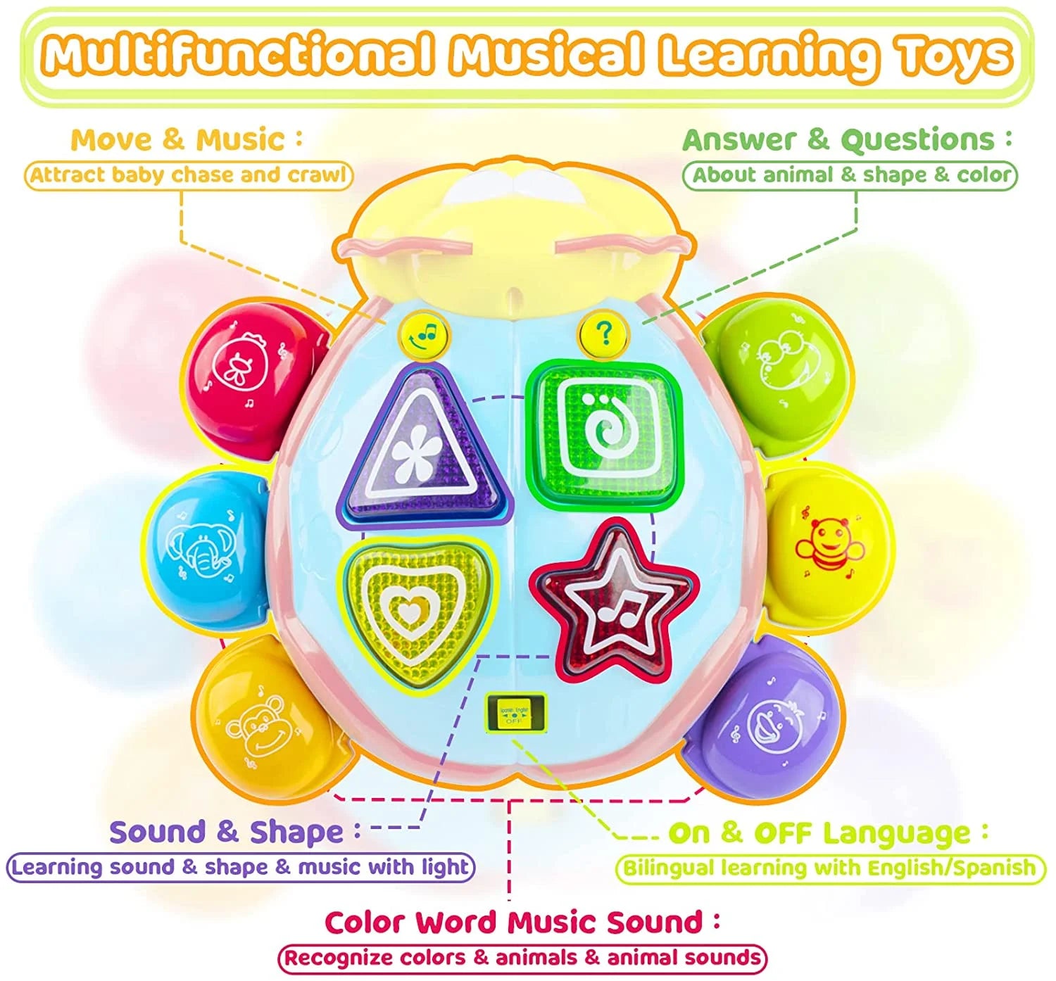 Baby Toys 6 to 12 Months Einstein Musical Toy, Infant Crawling Walking Toy for 6 9 12 18 Month, Bilingual Toys Spanish English Learning Educational Montessori Toys for 1 Year Old Girl Boy