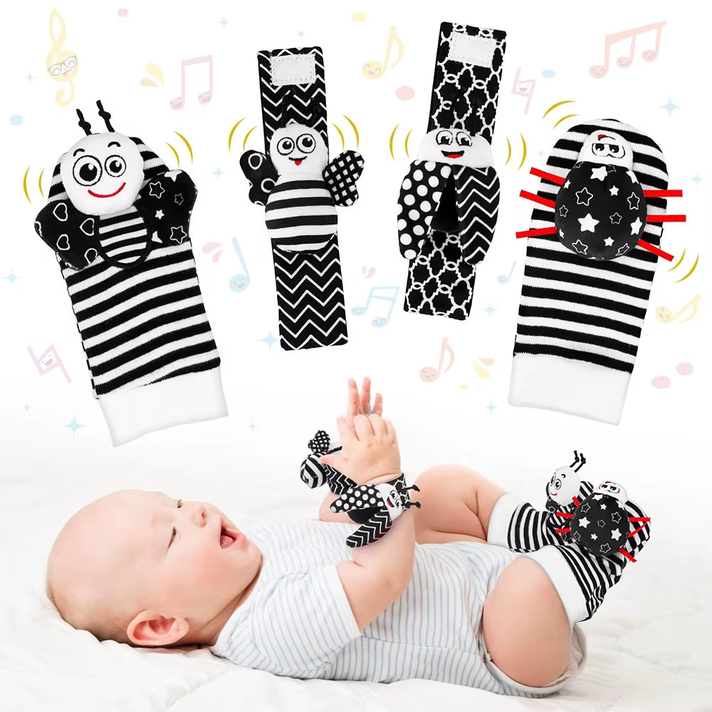 Foot Finders & Wrist Rattles for Infants Toys Black and White Sensory Toys Baby Essentials for Newborn Wrist Rattle Baby Gifts