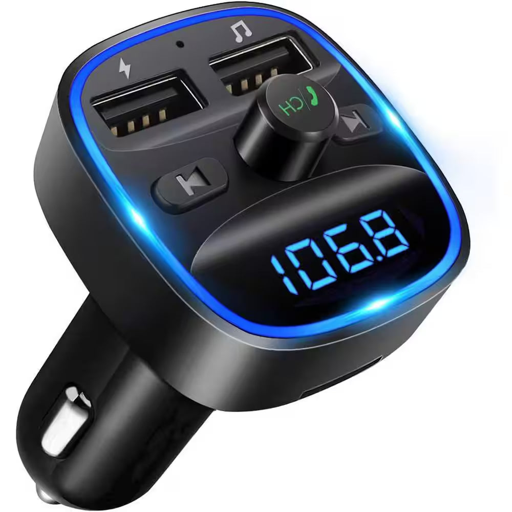 FM Transmitter Car Bluetooth Adapter Wireless Music Adapter W/ 2 USB Port Audio Receiver LED Display and U Disk TF Card