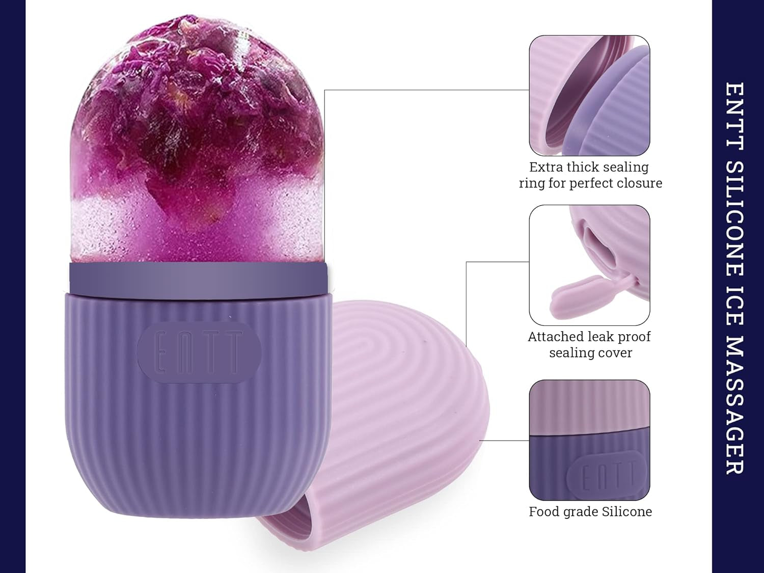 Reusable Silicone Ice Roller for Face, under Eye, Sun Burn Relief, Redness - Ice Mold - Cold Facial Therapy De-Puff - Food Grade Silicon Ice Cube Maker - Purple